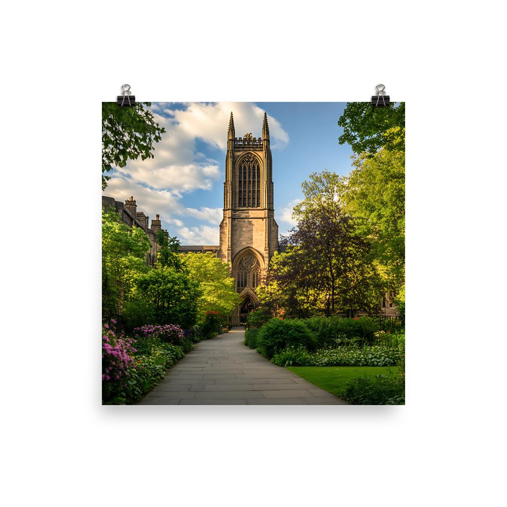 Manchester Cathedral Amidst Lush Gardens Poster - Oh Posters