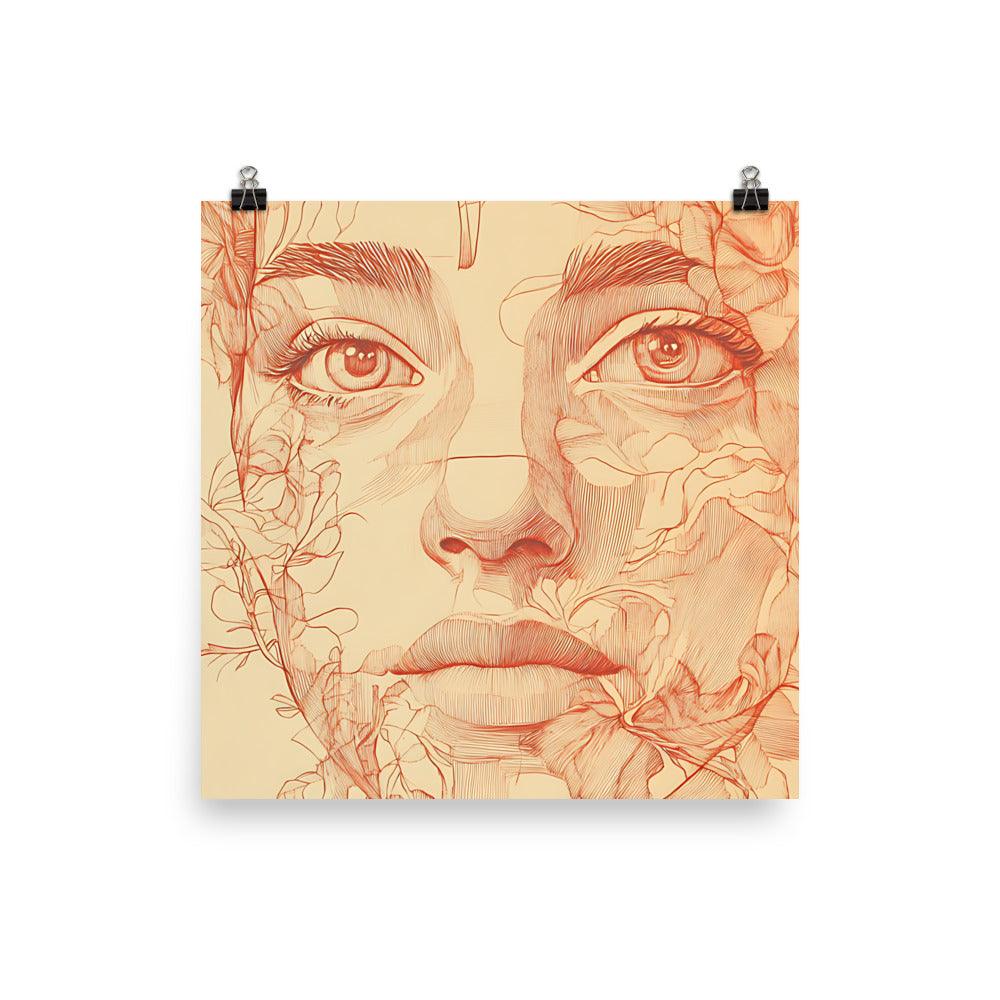 Boho Floral Face Art with Intricate Linework and Leafy Details Poster - Oh Posters