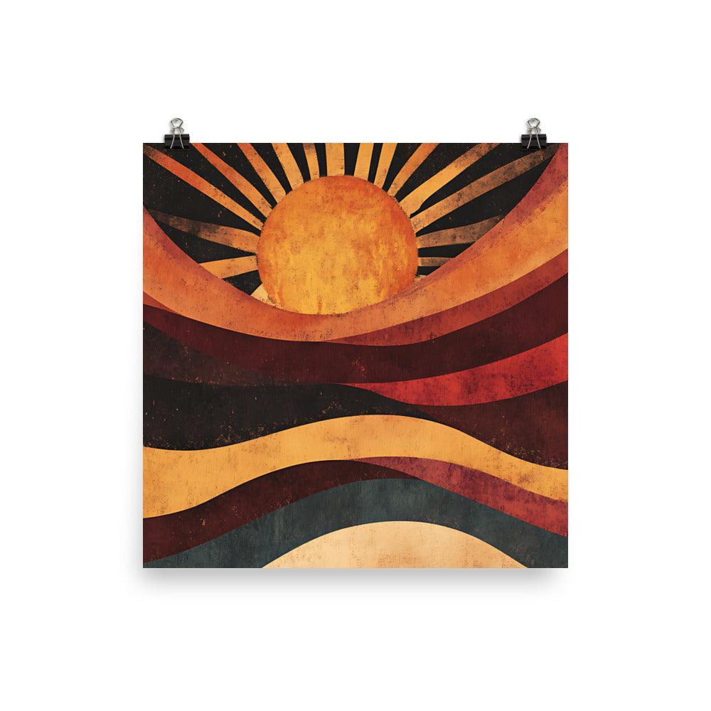 Boho Sunset Waves and Sunburst Art Poster - Oh Posters