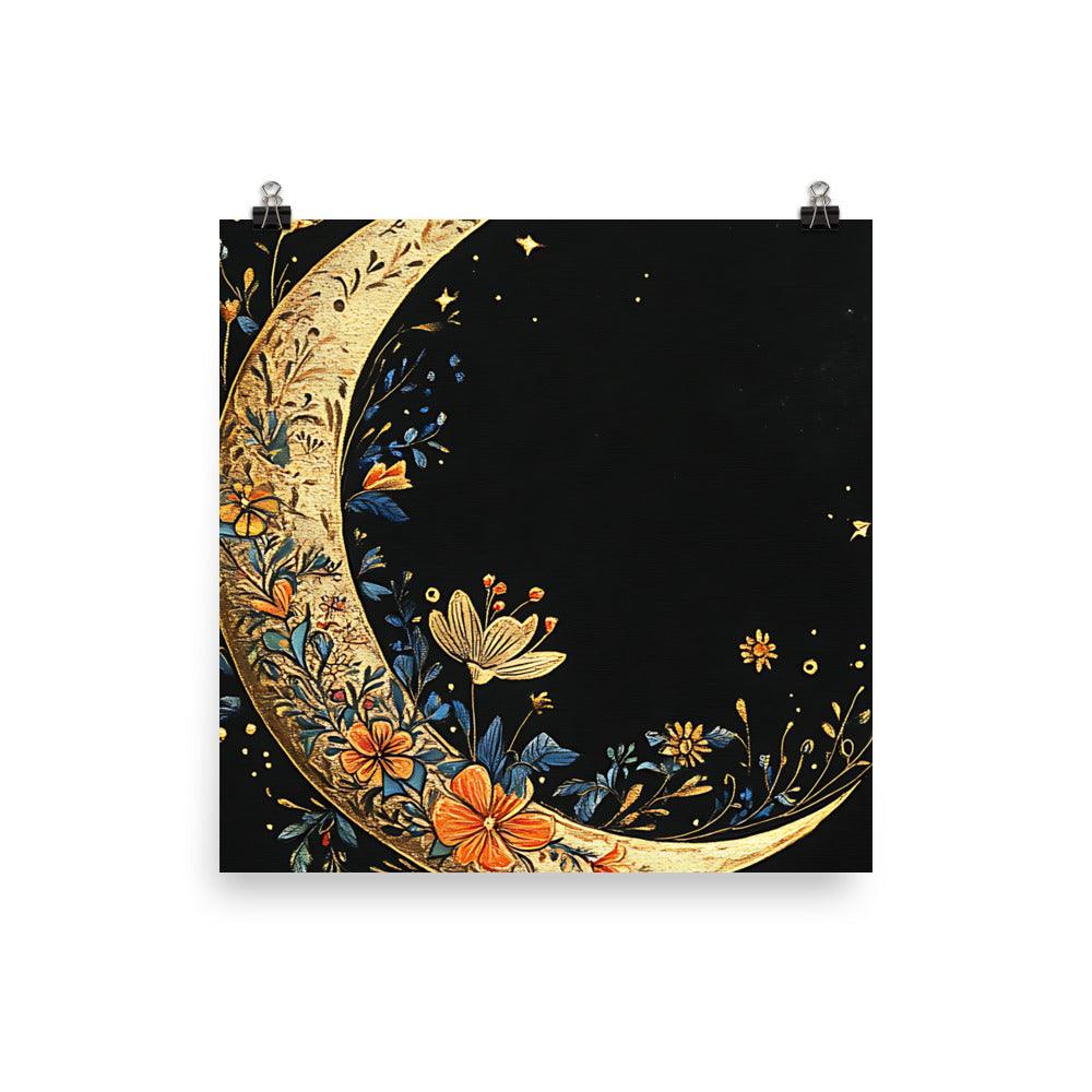 Boho Crescent Moon Floral Art Poster - Oh Posters