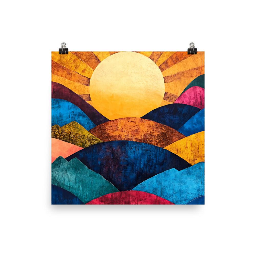 Boho Sunset Over Colorful Hills Poster - Oh Posters