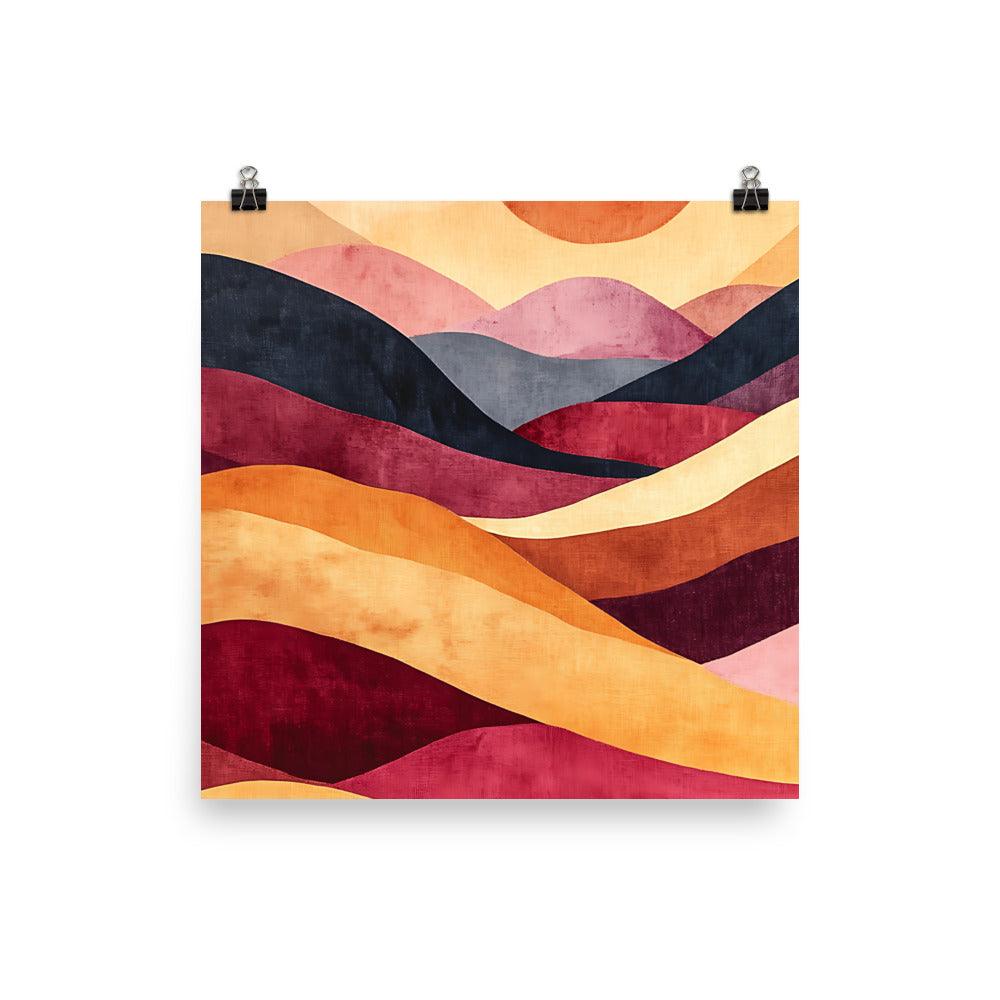Boho Sunset Over Colorful Hills Poster - Oh Posters