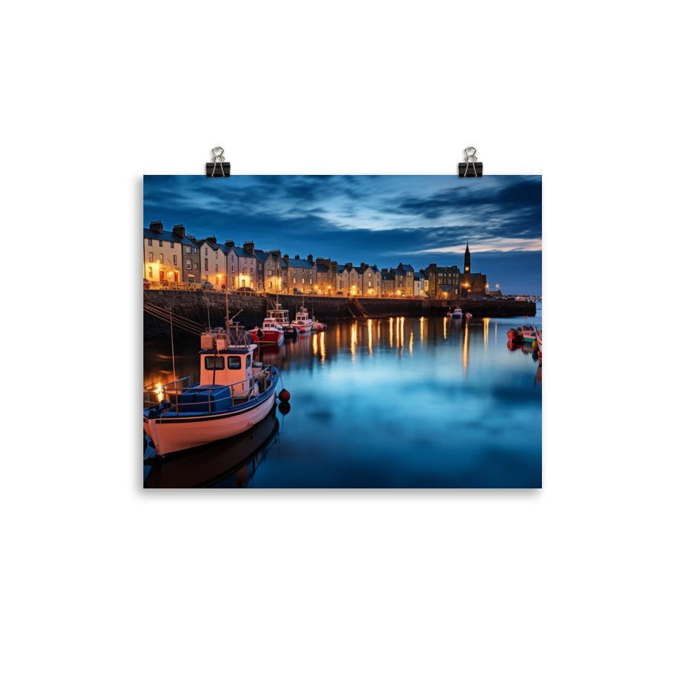 Dusk at Aberdeen Harbor Serene Scottish Waterfront and Boats Poster - Oh Posters