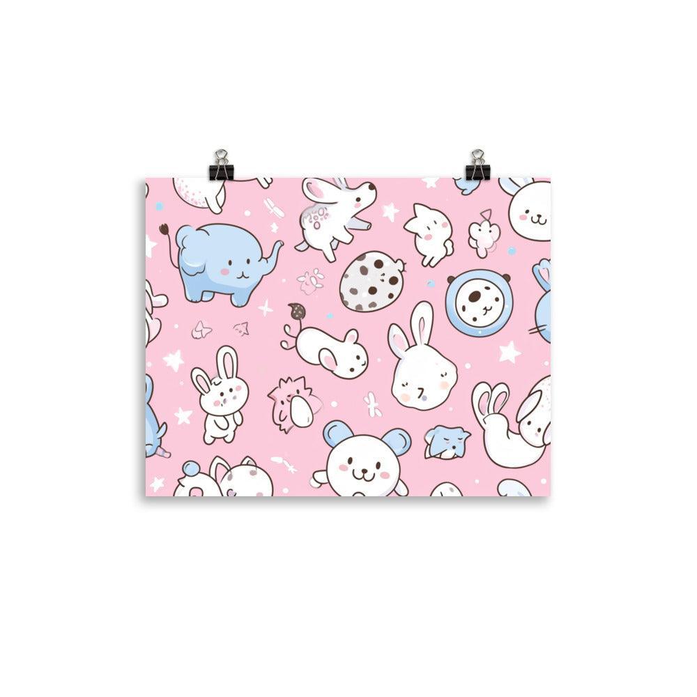 Kawaii Animals Characters Pattern on Pink Background Poster - Oh Posters