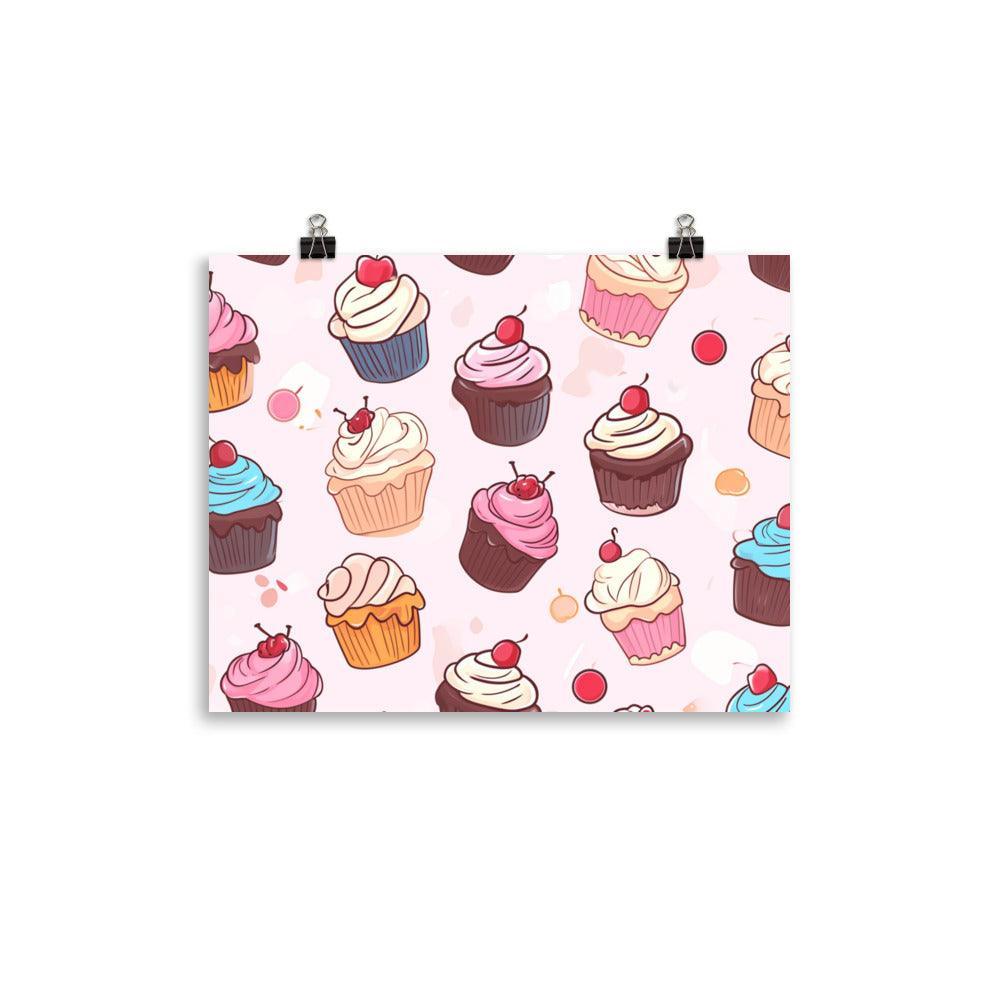 Kawaii Cupcakes Pattern in Pastel Tones Poster - Oh Posters