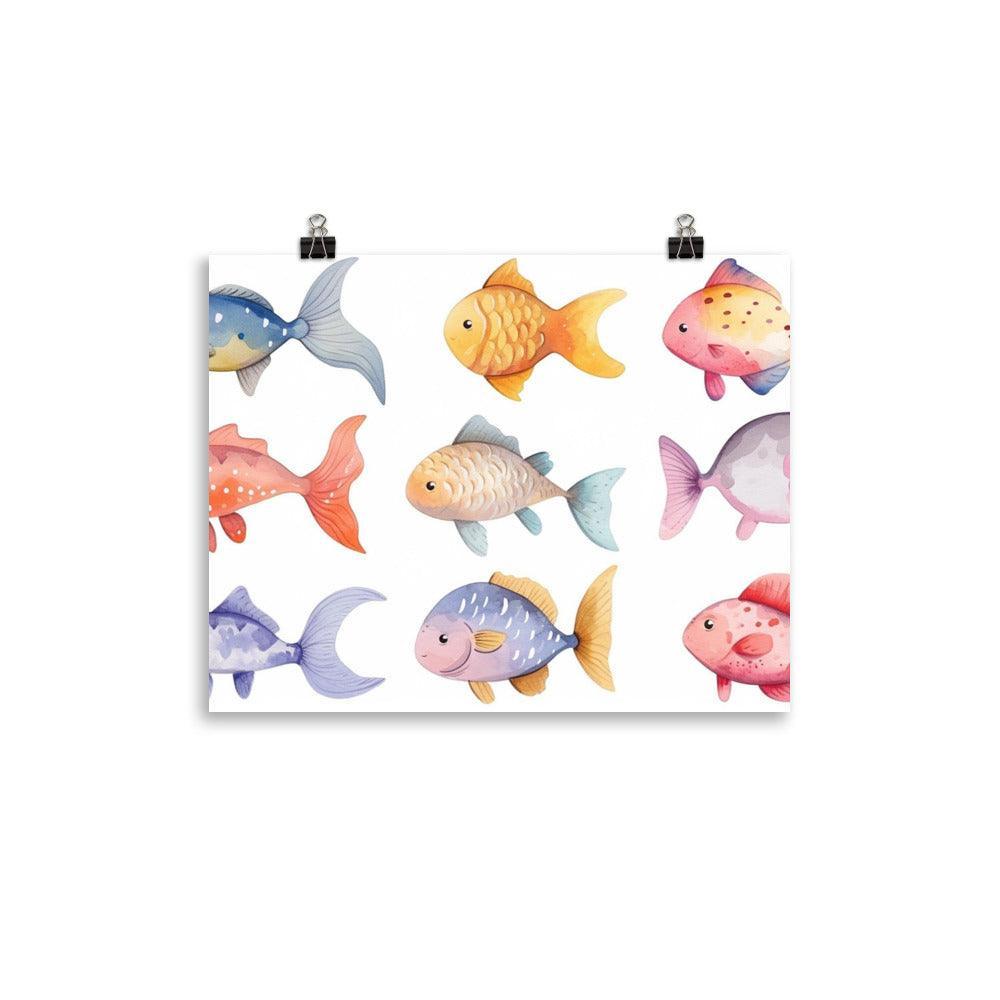 Pastel Watercolor Fish Collection for Nursery Children Kids Art Poster - Oh Posters
