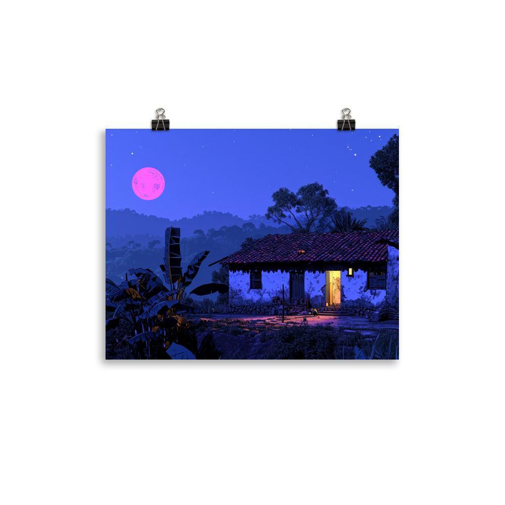 Indian Night Sky Village Home Game Style Art Poster - Oh Posters