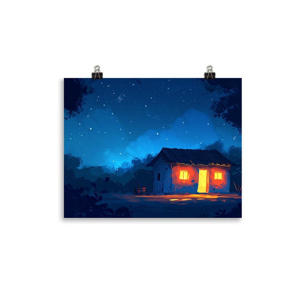 Indian Night Sky Village Home Game Style Art Poster - Oh Posters