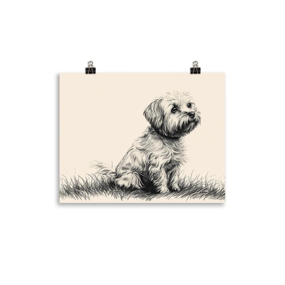 Dandie Dinmont Terrier Pencil Sketch Dog Poster - Oh Posters