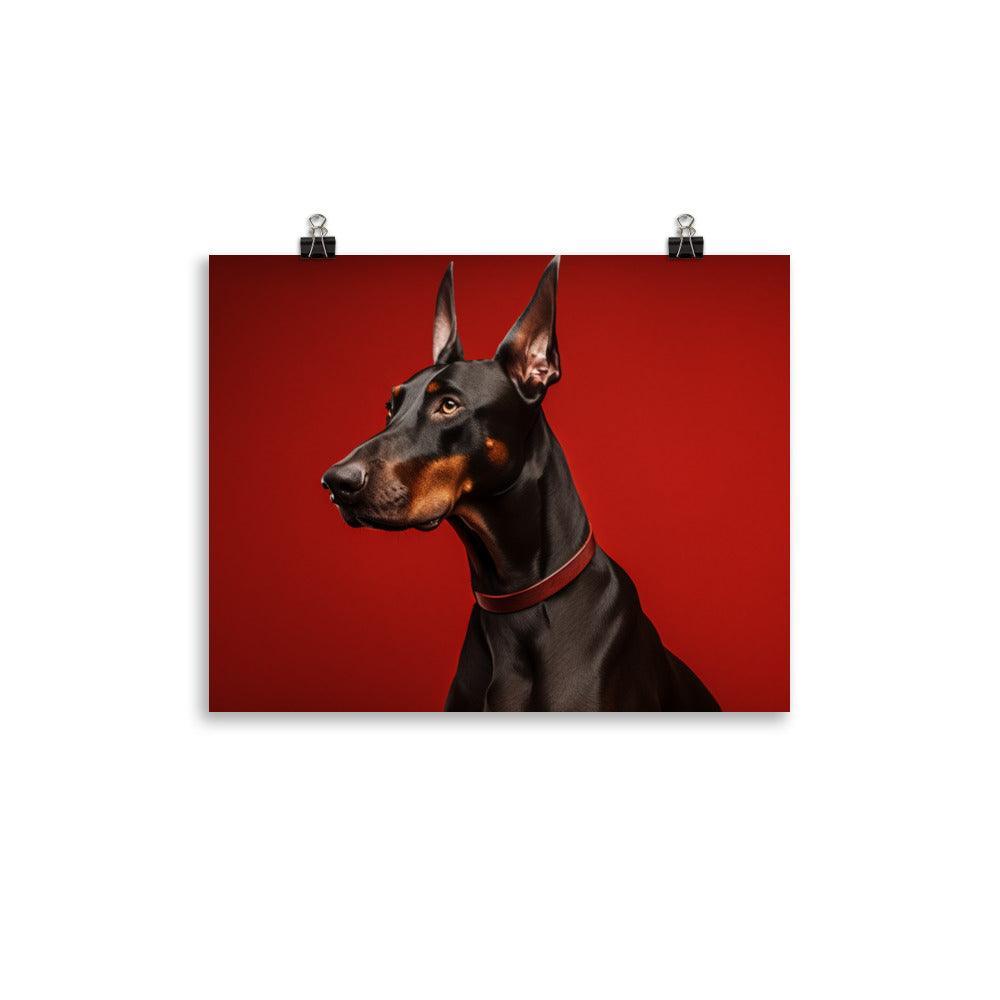 Dobermann Elegant Profile on Red Background Dog Poster - Oh Posters