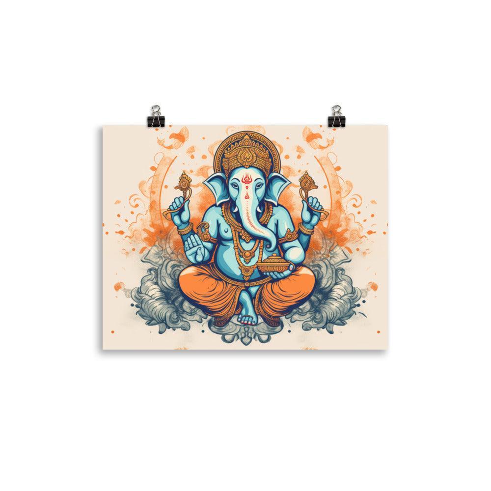 Ganesha Vibrant Orange and Blue Art Poster - Oh Posters