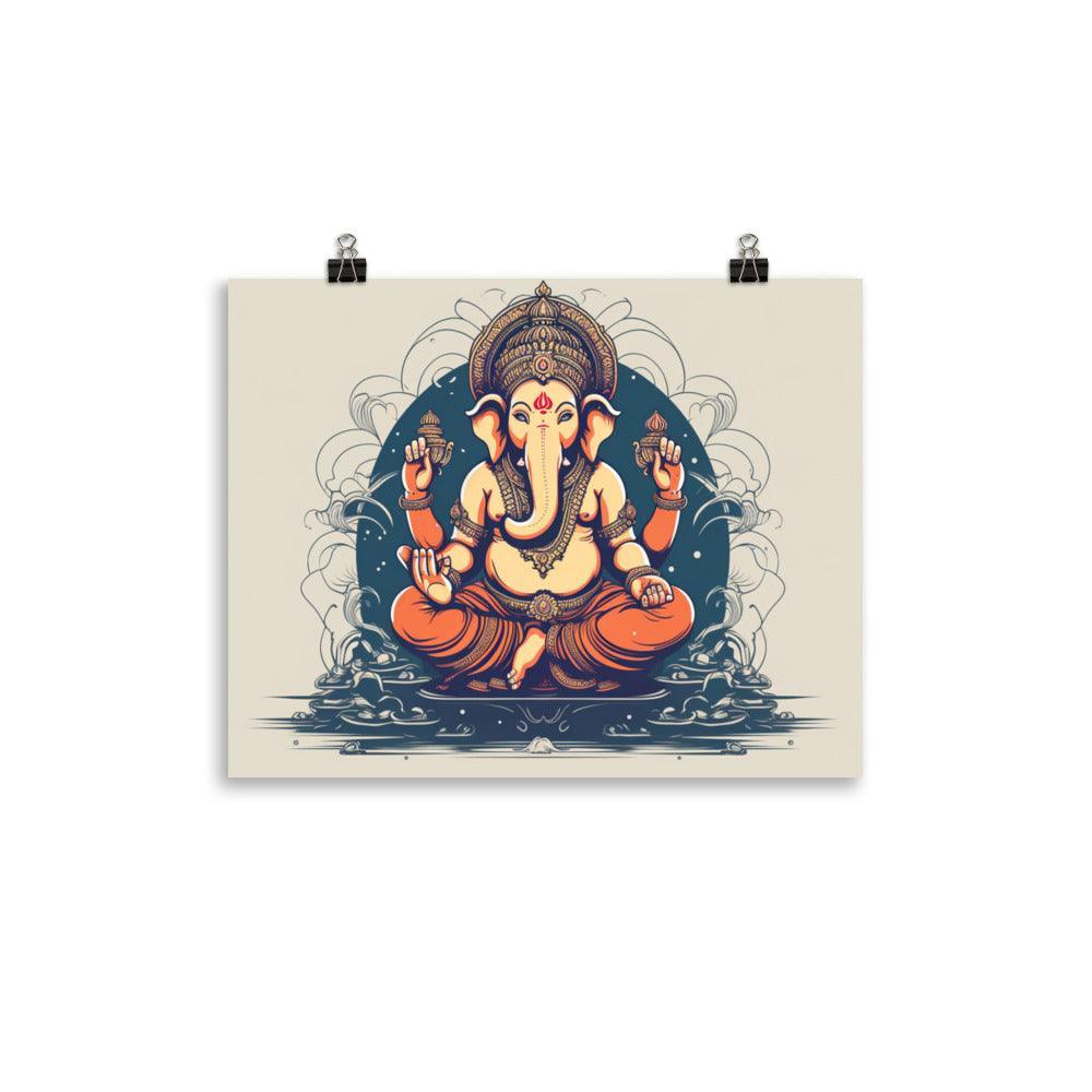 Ganesha Traditional Orange and White Art Poster - Oh Posters