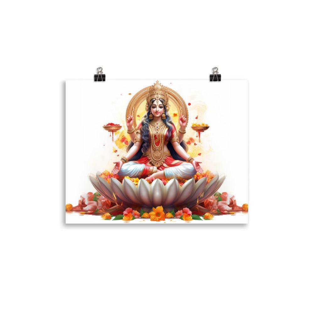 Lakshmi Goddess of Wealth Floral Digital Art Poster - Oh Posters