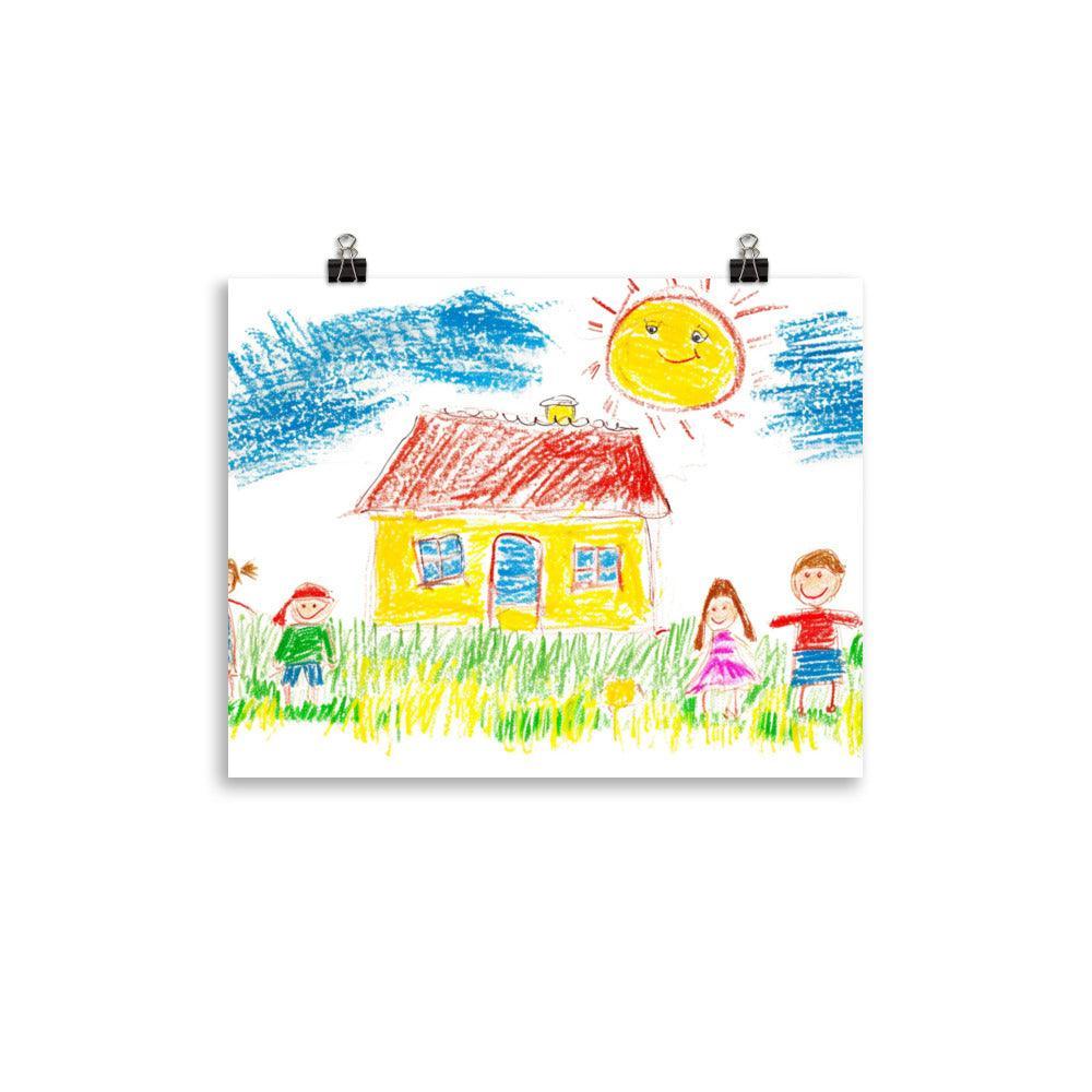 Childhood Drawing Family Home Crayon Art Poster - Oh Posters