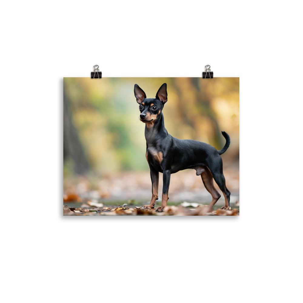 Lifelike English Toy Terrier in Autumn Leaves Poster - Oh Posters