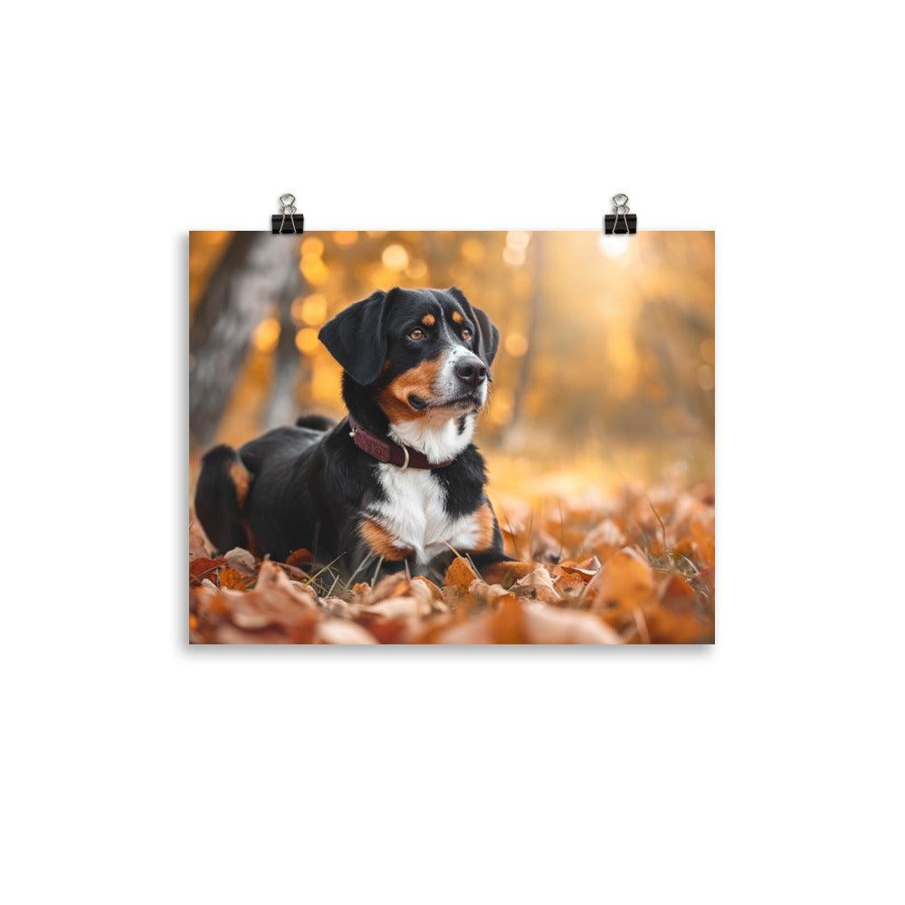 Entlebucher Mountain Dog Autumn Leaves Photography Poster - Oh Posters