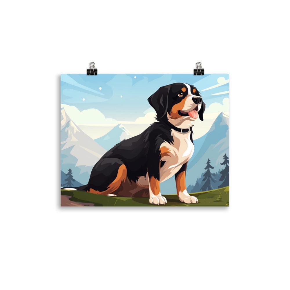 Entlebucher Mountain Dog Cartoon Mountainscape Poster - Oh Posters