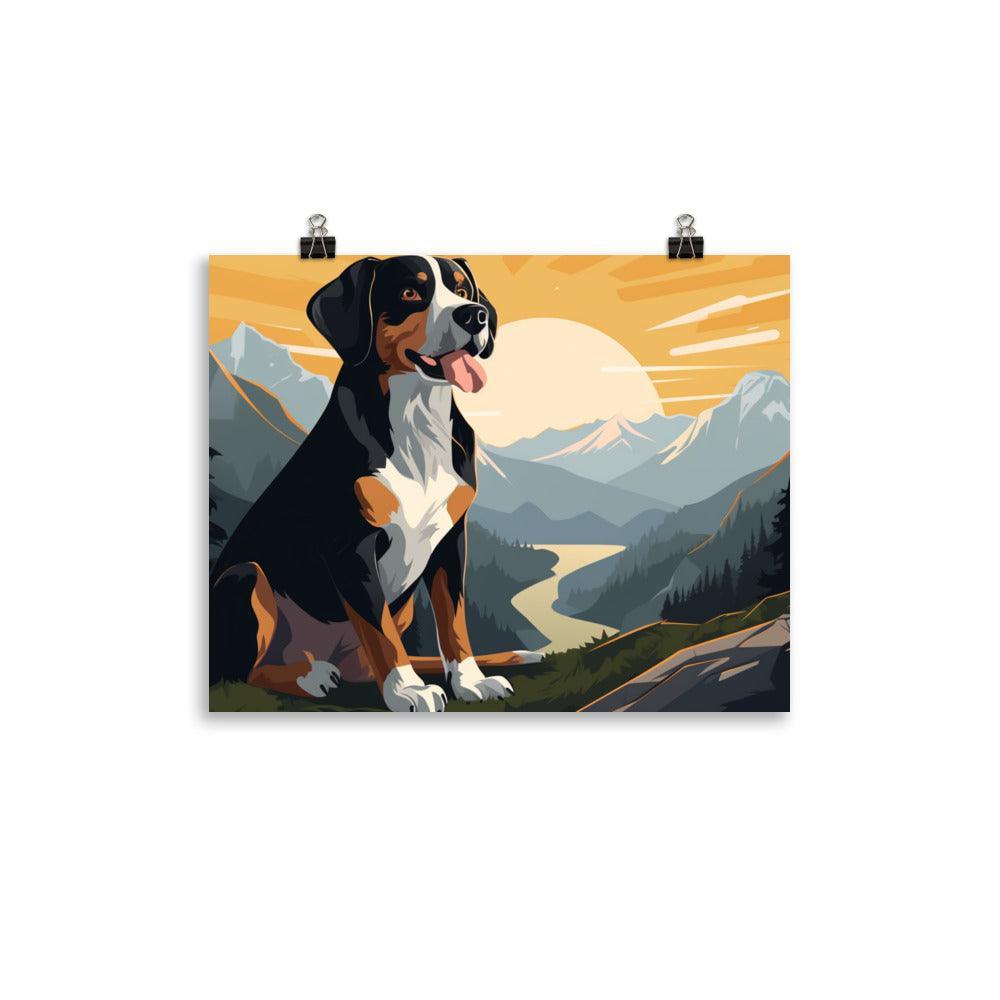 Entlebucher Mountain Dog Sunset Cartoon Scenery Poster - Oh Posters