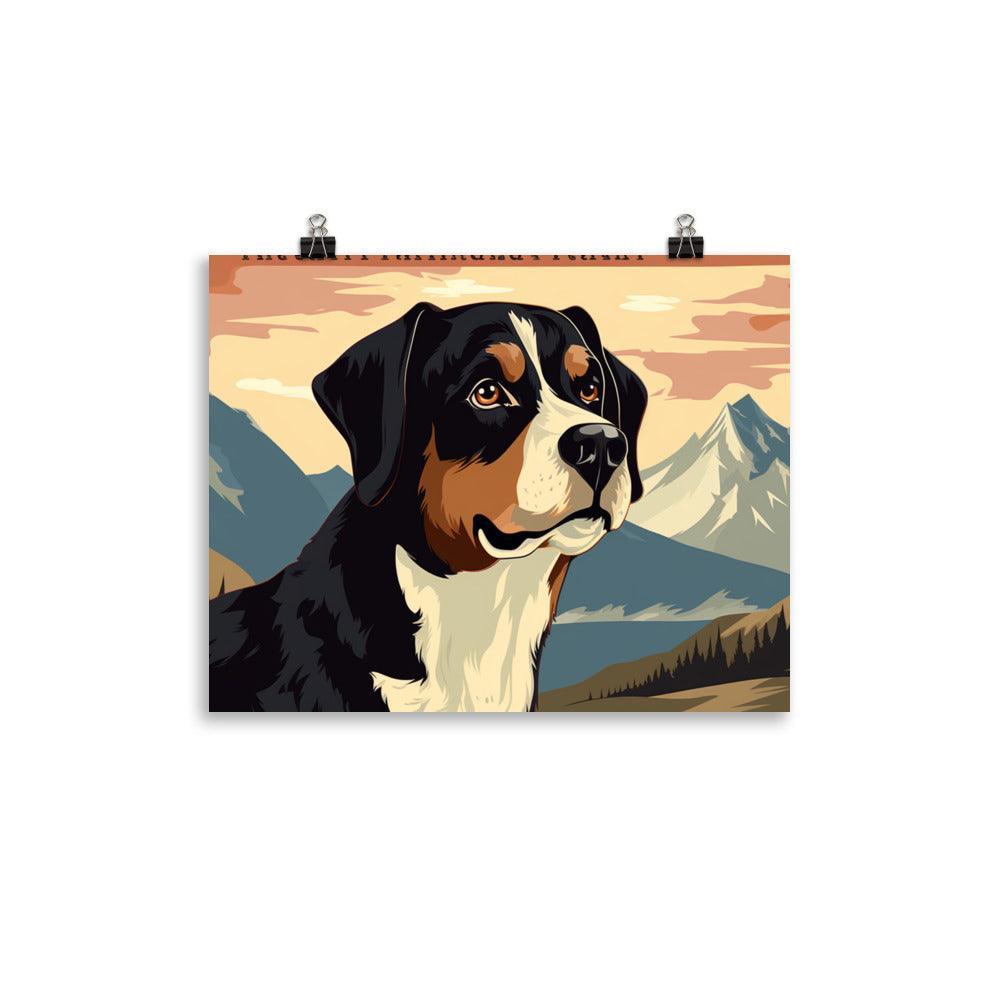 Entlebucher Mountain Dog Retro Style Mountain Illustration Poster - Oh Posters