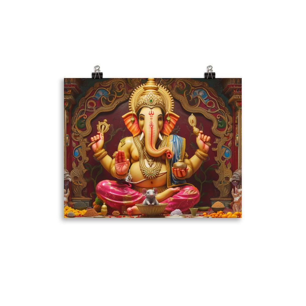 Ganesha Figurine Traditional Hindu Deity Illustration Poster - Oh Posters