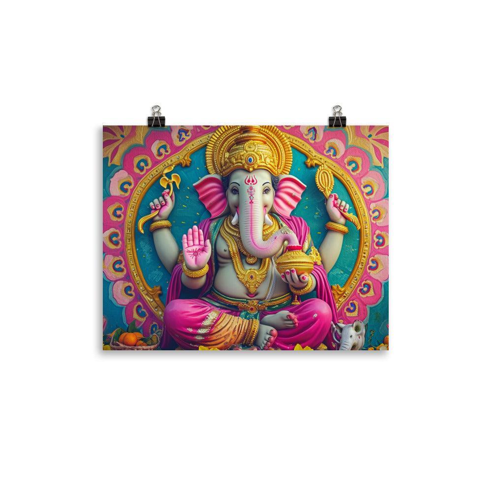 Ganesha Pink Elegant Religious Statue Graphic Poster - Oh Posters