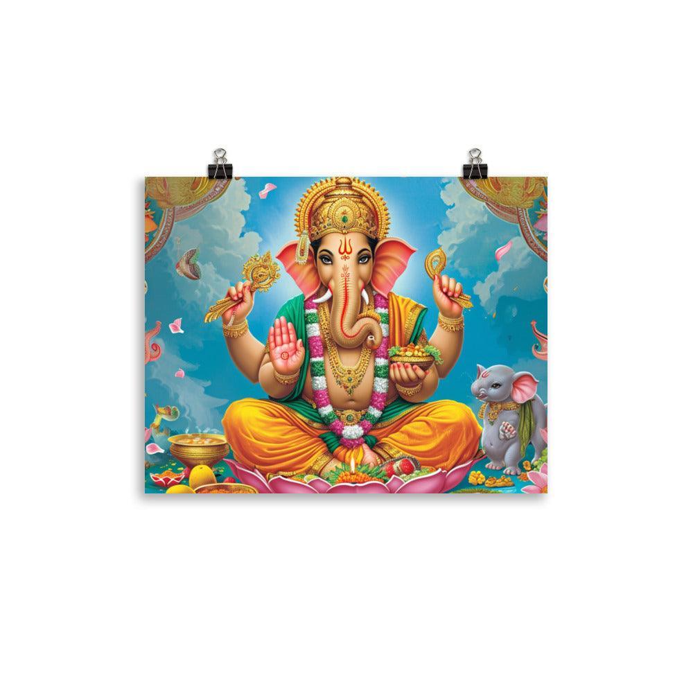 Ganesha Serene Deity with Mouse and Marigolds Poster - Oh Posters