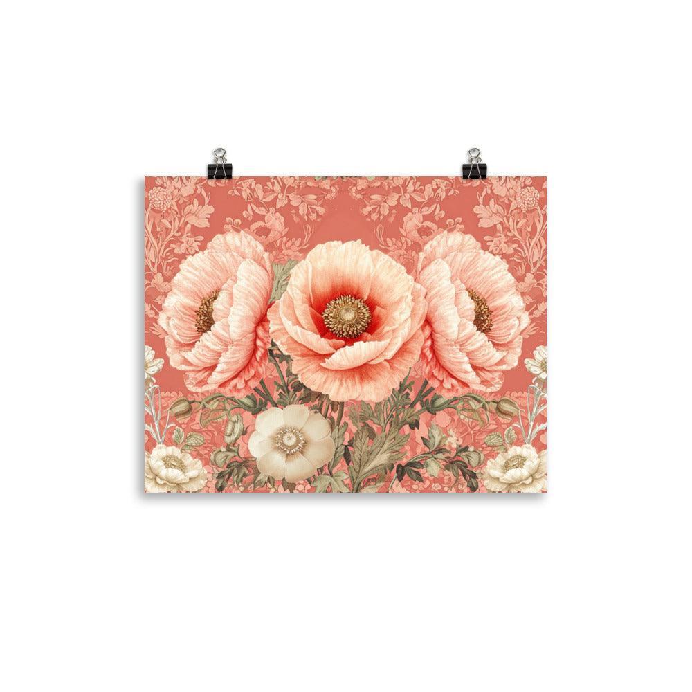 Classic Peach Poppies Botanical Illustration Poster - Oh Posters