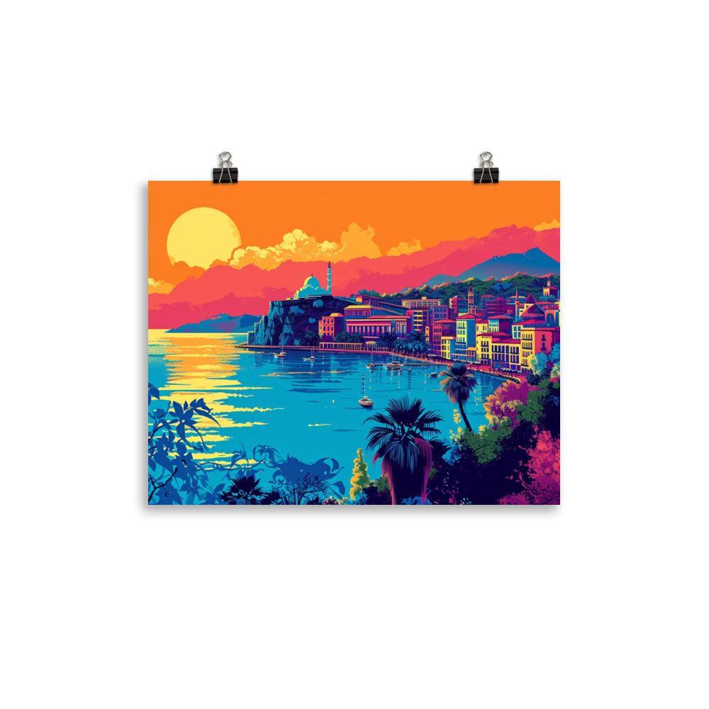 Coastal Sunset in Albania Vibrant Digital Art Poster - Oh Posters