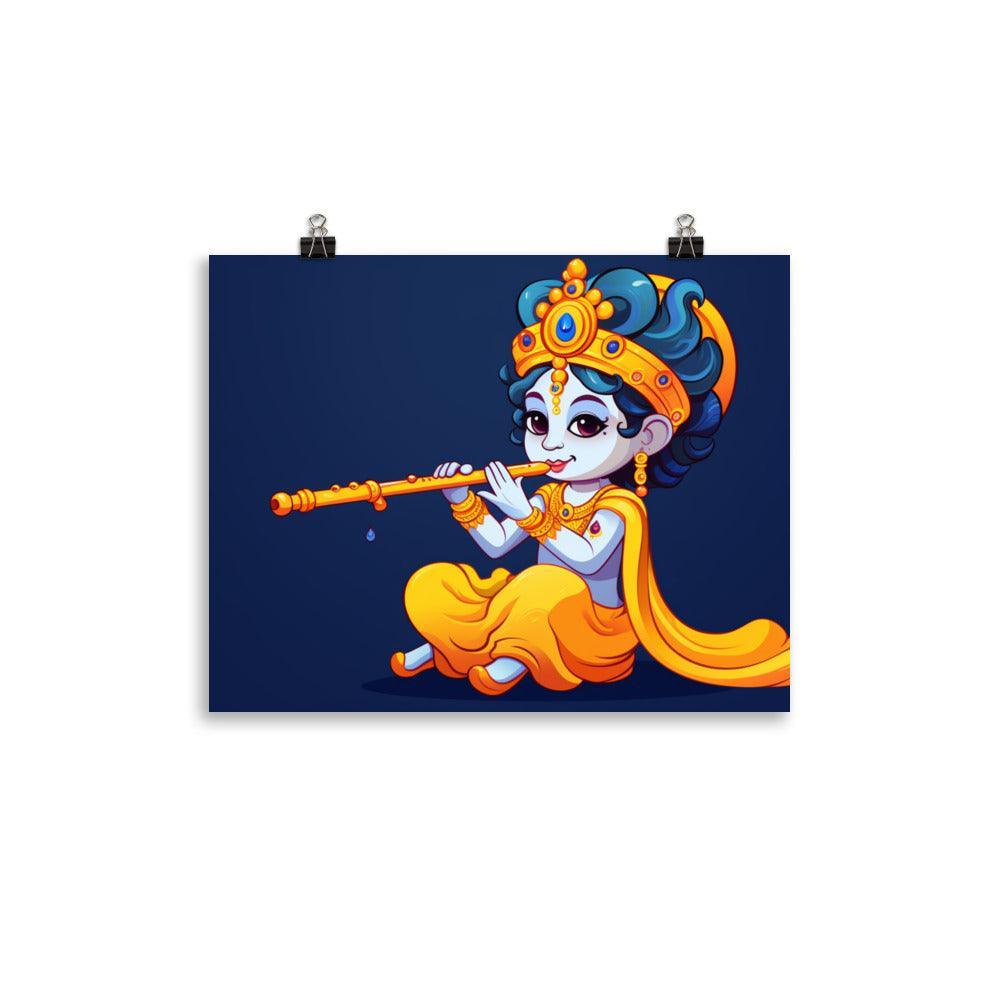 Krishna Divine Melody Cartoon Style Poster - Oh Posters