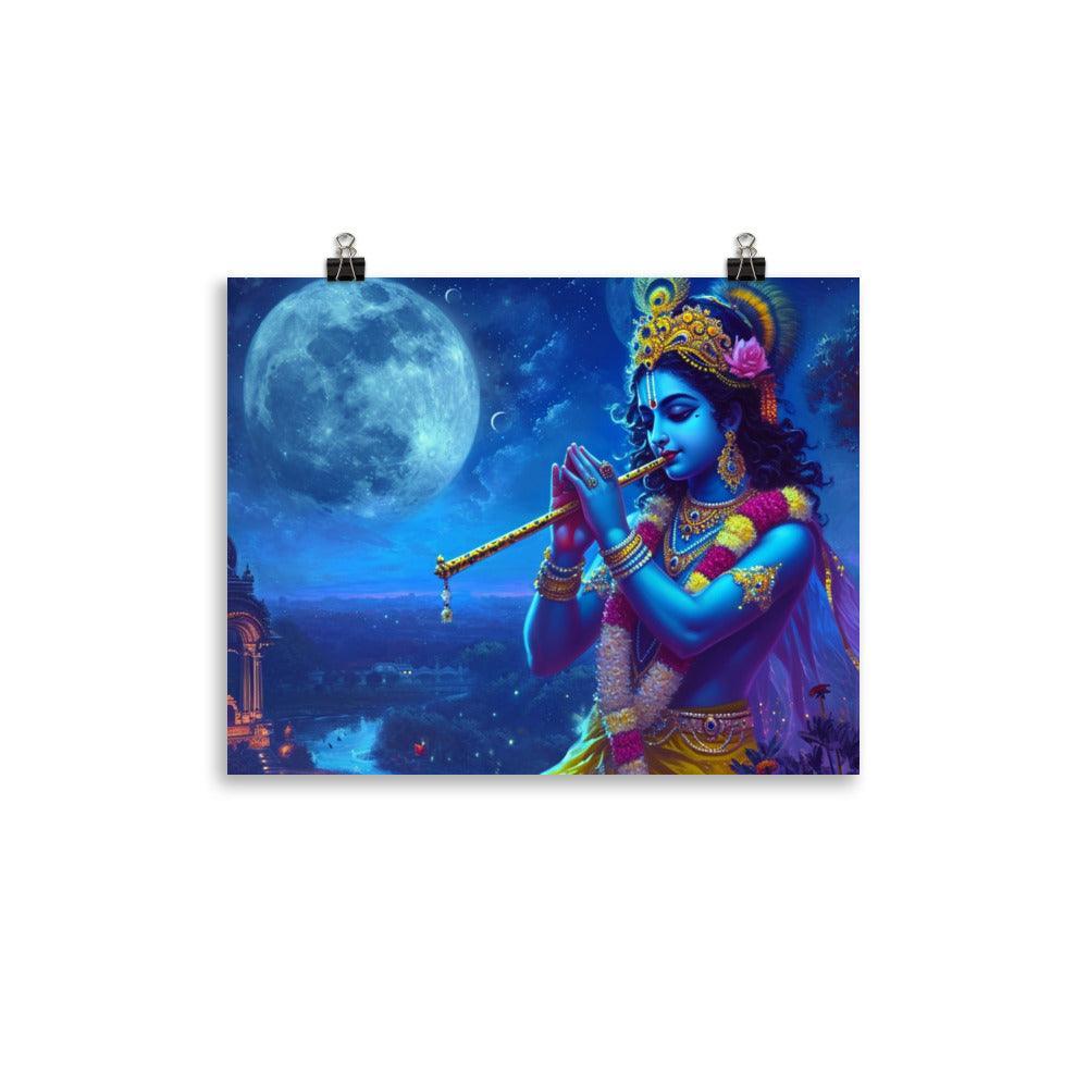 Krishna Moonlit Serenade Digital Painting Poster - Oh Posters