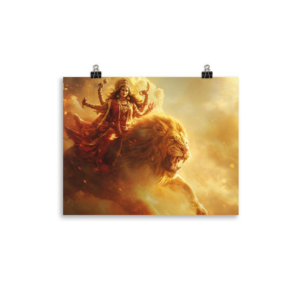 Durga Lion Mount Majestic Digital Art Poster - Oh Posters