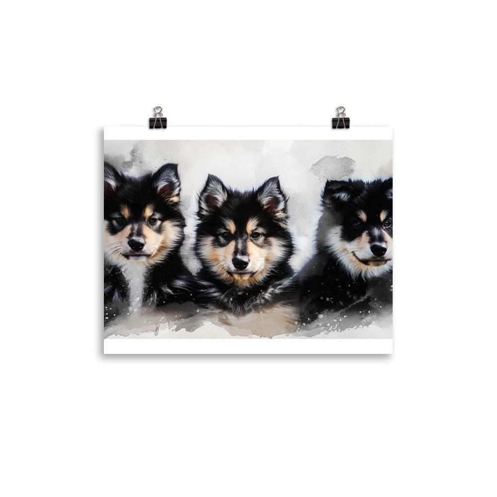 Finnish Lapphund Trio Watercolor Splash Art Poster - Oh Posters