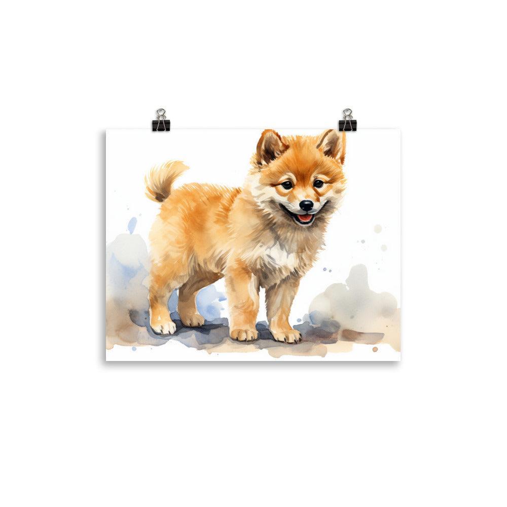 Finnish Spitz Puppy Curious Watercolor Illustration Poster - Oh Posters