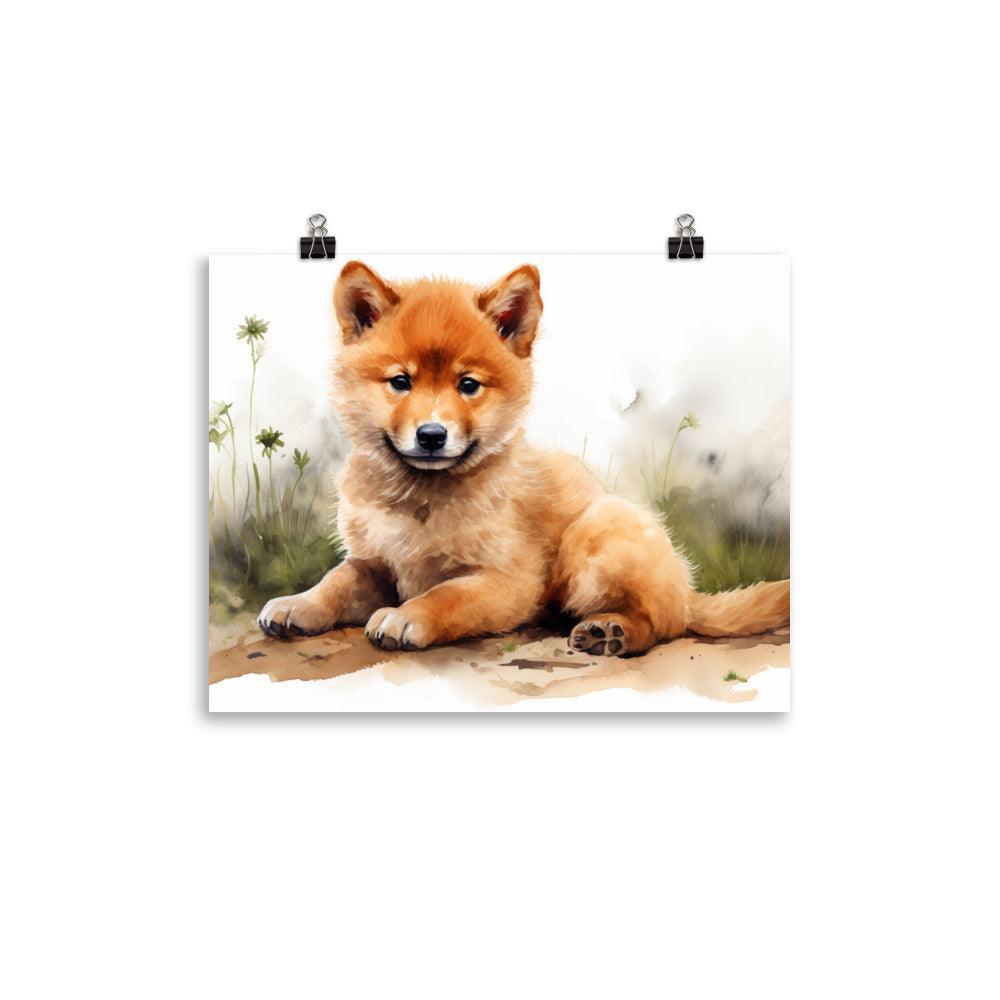 Finnish Spitz Puppy Relaxing Watercolor Artwork Poster - Oh Posters