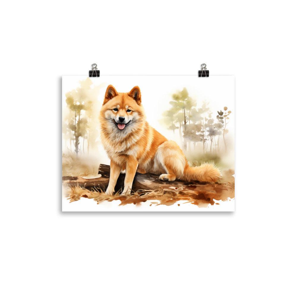 Finnish Spitz Autumn Serenity Watercolor Poster - Oh Posters