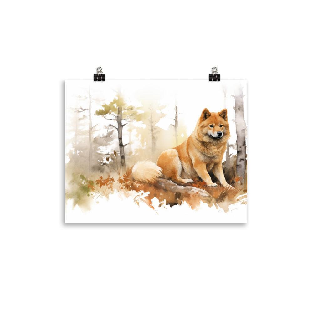 Finnish Spitz Woodland Watcher Watercolor Poster - Oh Posters