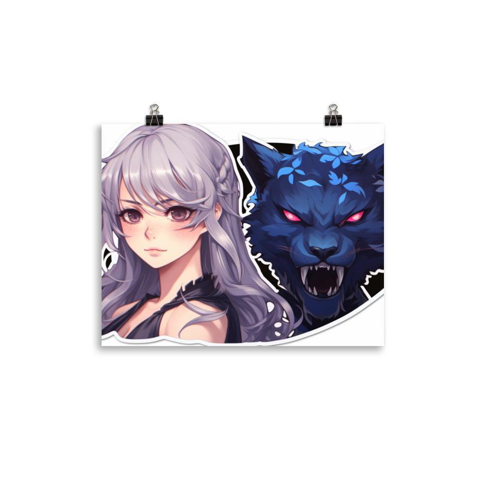 Fierce Companion Anime Girl and Wolf Poster - Oh Posters