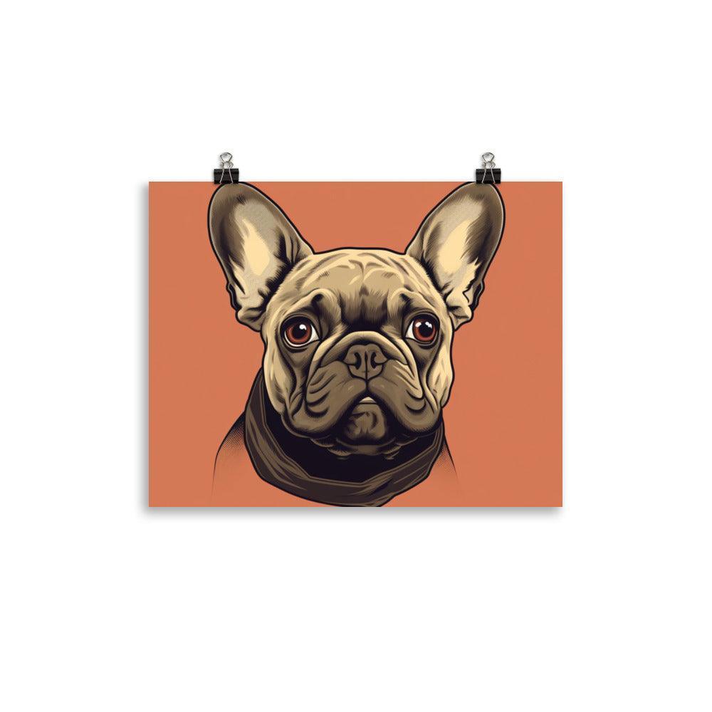 French Bulldog Digital Illustration Orange Background Poster - Oh Posters