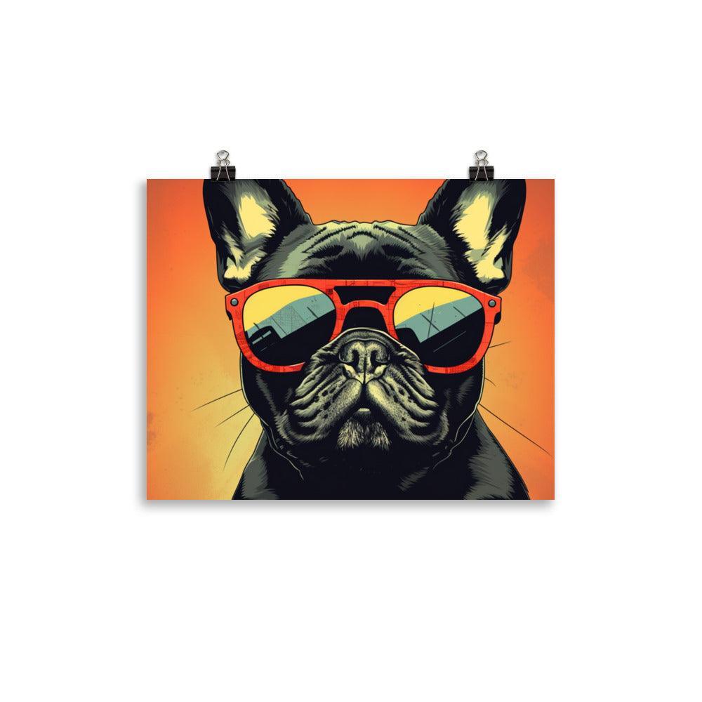 Cool French Bulldog with Sunglasses Vector Art Sunset Tone Poster - Oh Posters