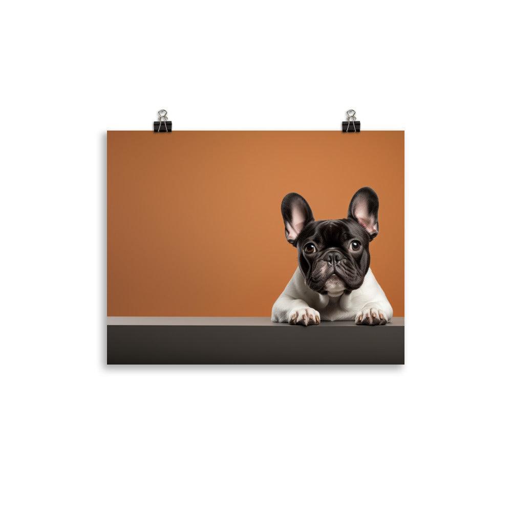 Peeking French Bulldog Realistic Portrait Burnt Orange Poster - Oh Posters