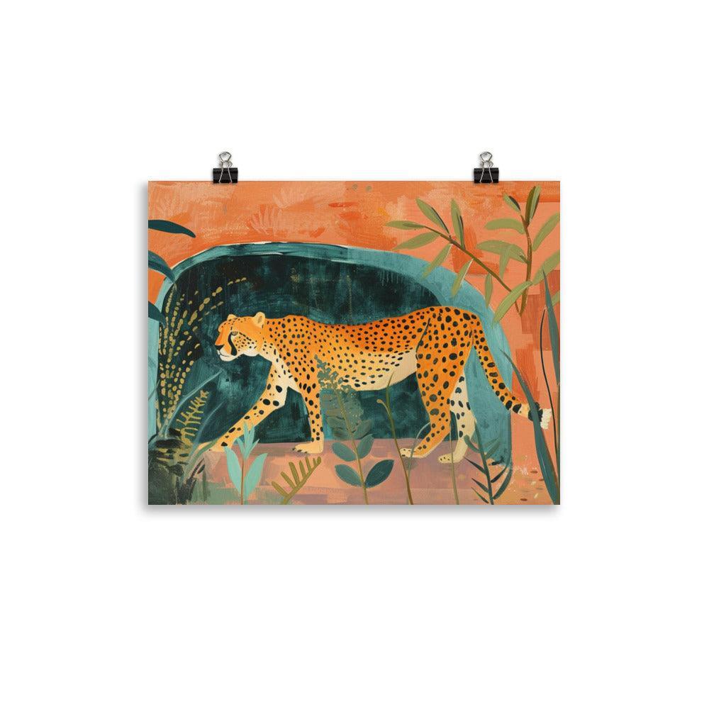 Serene Cheetah Orange Hues Nature Painting Poster - Oh Posters