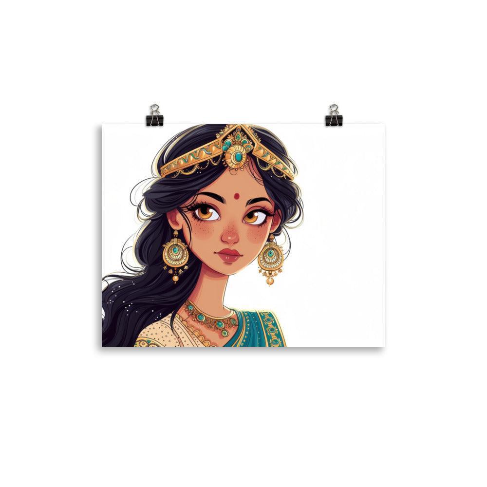 Traditional Indian Jewelry Adorned Princess Illustration Poster - Oh Posters