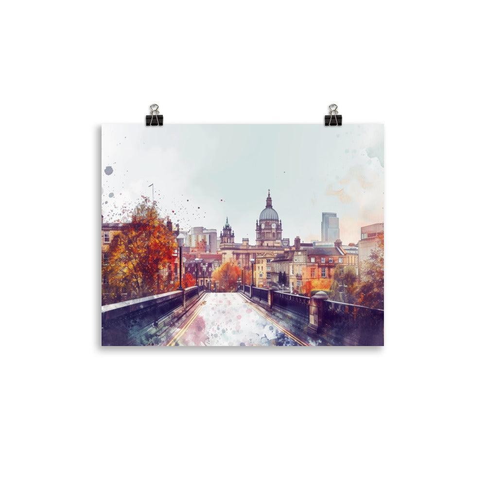 Leeds Autumnal Watercolor Cityscape Poster - Oh Posters