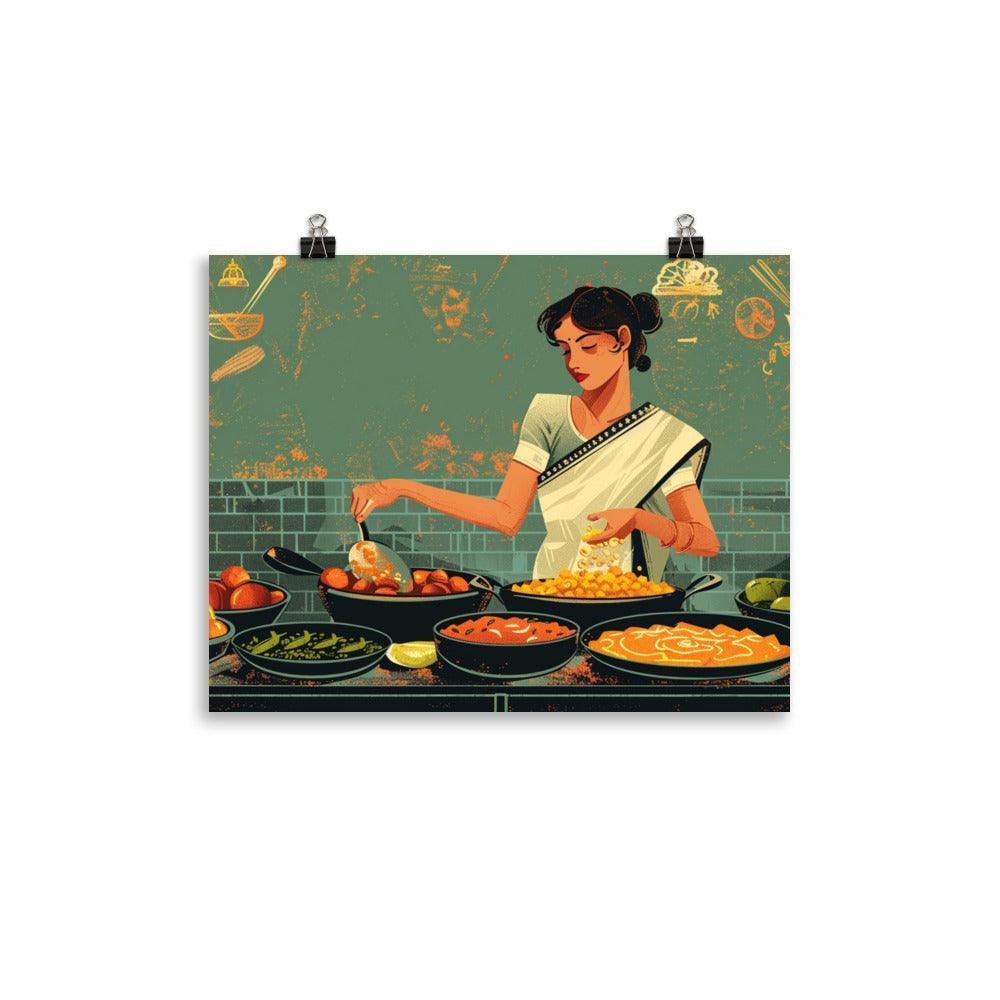 Indian Culinary Experience Woman Cooking Art Poster - Oh Posters