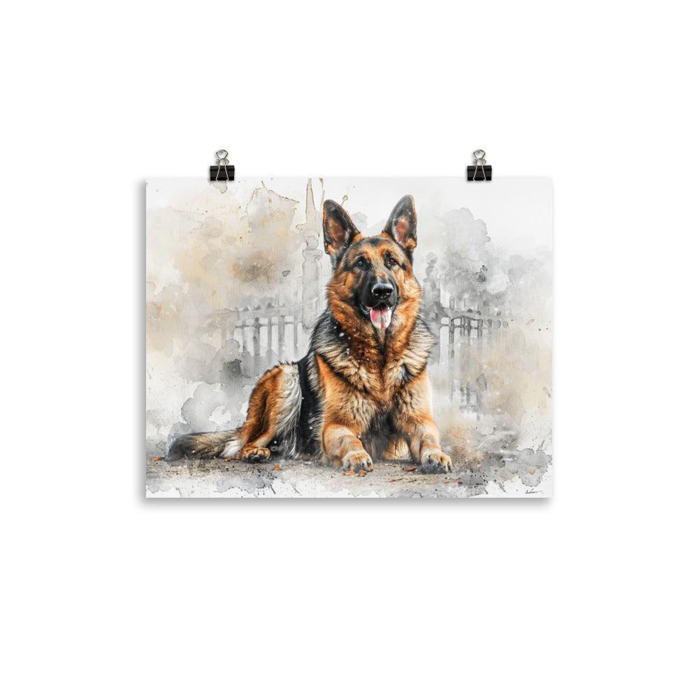 German Shepherd Watercolor Splash Art Poster - Oh Posters