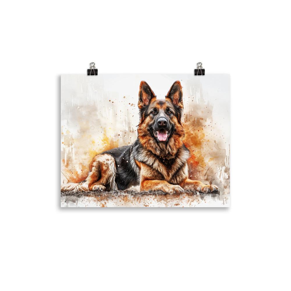 German Shepherd Watercolor Stance Poster - Oh Posters