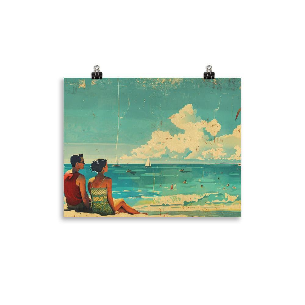 Seaside Couple Relaxation Vintage Style Poster - Oh Posters