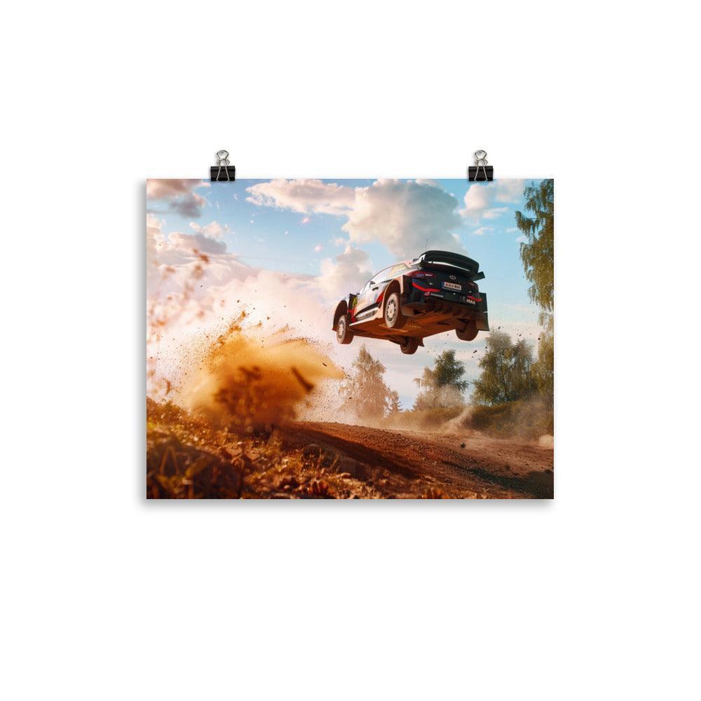 Dusty Trail High-Speed Rally Car Leap Poster - Oh Posters