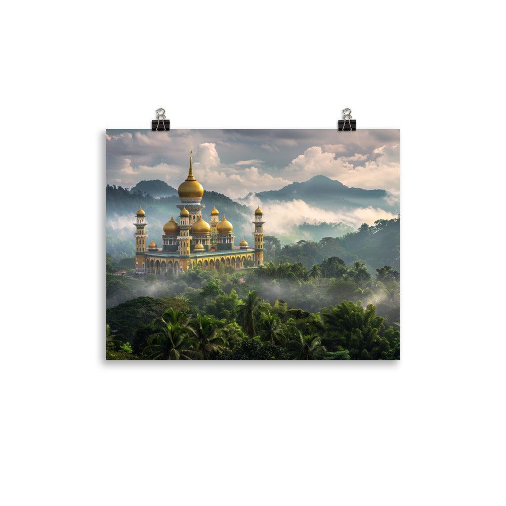 Brunei Sultan Mosque Foggy Landscape Photography Poster - Oh Posters