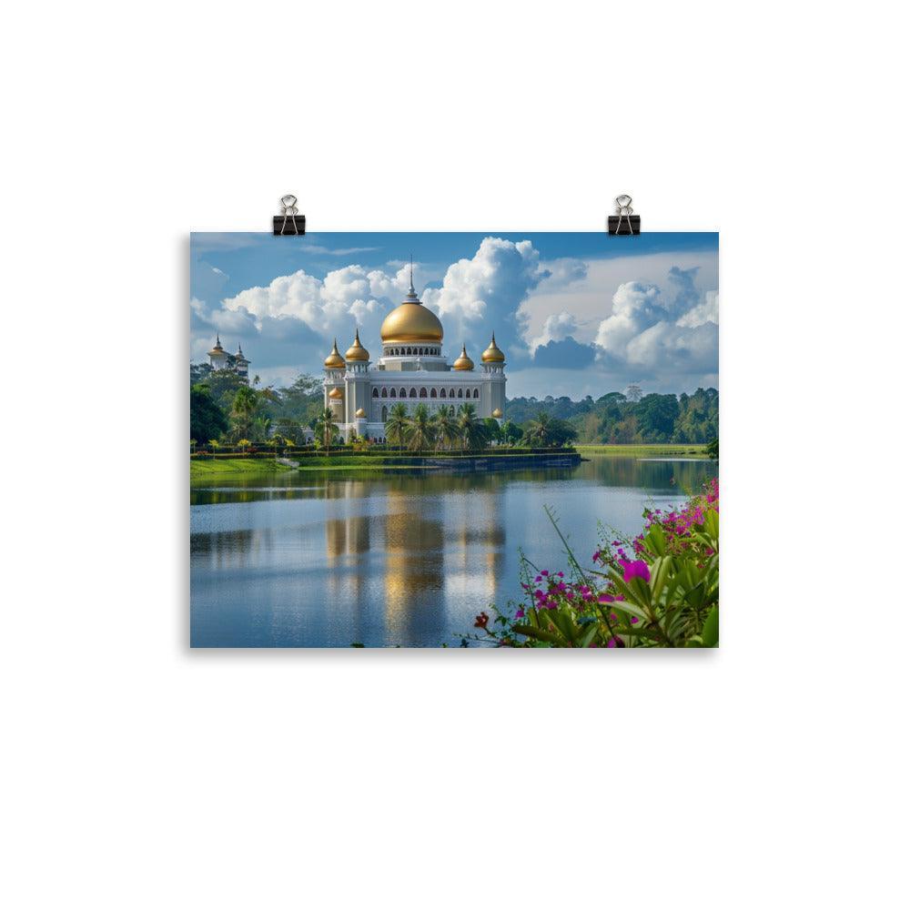 Brunei Sultan Mosque Lake View Photography Poster - Oh Posters